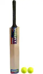 KSS Khelo Meerut Wood White Virat Series 6 No. Bat With 2 Ball Cricket Kit (Set Of 3)