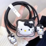 Sunny Fashion Compatible with iPhone Cute Charger Case Cover | Cartoon Character Silicone Charger Case Cover for 18-20W 360 Degree Full Protection Cover (Cat Black)