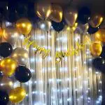 1iAM Romantic Happy Birthday Decoration Items Pack of 34pcs For Husband, Wife, Girlfriend, Boyfriend | Golden, Black & Silver Birthday Decoration Party Packs For Indoor or Outdoor Home, Room, Office