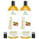 Homeda Pure Cold Pressed Sweet Almond Oil (400 ml) for Face, Hair Growth, Skin, Baby Massage - 100% pure (Organic Badam Oil for face glowing skin, Odorless)