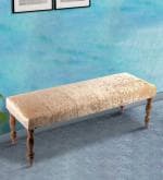 Ikiriya Cairo Solid Wood 2 Seater Dining Bench| Hallway Bench| Bedroom Couch in Ivory Sparkle Velvet
