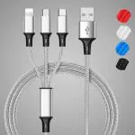 BUFONA USB Nylon braided Pins Charging Cable 3in1 Data Cable For iOS/Type-C/Android Charging Pad Mobiles Charging Cable Fast Fast MultiplePin Data Cable