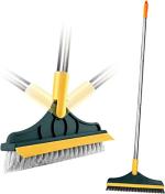 Meubels 2 in 1 Floor Scrub Brush with Squeegee, Floor Brush Scrubber with Long Handle, Premium Rotating Bathroom Kitchen Crevice Cleaning Brush, 120 Degree Triangular Rotating Brush Head (Pack of 1)