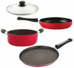 Nirlon 4 pcs of Red Non-stick Aluminium Kitchen Cookware Set