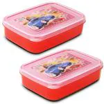 Nayasa Ninja Regular Lunch Box, Pack Of 2, Plastic Inner With 1 Inner Container, 1 Spoon & 1 Fork, Transperent Lids with Cartoon Print, Airtight & Leakproof Lids, Light Weighted, Easy To Carry, Ideal For School, Red