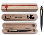 KlowAge Saint Matte Black Gold Trim Ball Pen with Engraving Wooden Best of Luck For Exam Gift Box