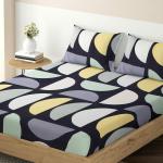 HOKIPO Elastic Fitted Bedsheets King Size, 78x72 inches with 2 Pillow Cover, SemiCircle Multicolor (IN-630-D2)
