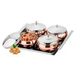 Prabha Stainless Steel Copper Coating Lotus Bowl 4 Pcs Set with Lid & Tray, Dry Fruit Set Box, Multipurpose Container Set with Lid Useful for home kitchen Dining Table Restaurants Hotels Events Stainless Steel Candy Bowl
