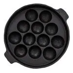 SEEMATIS KITCHEN Cast Iron Paniyaram Pan, Pre Seasoned ( 12 Pit ) Paniyaram pan Induction Base | Paniyaram Maker with Lid | Paniyaram Pan Non Stick with Lid | Size