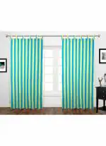 Vidhya Fabrics Handloom 100% Cotton Door Curtains for Home / Office - 7 Feet / 46 x 84 Inches - Blue and Green Pack of 2