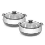 JAYPEE Glasserol Twin Casserole (1200+1200) | Set of 2 Casserole |Small Casserole | Insulated Inner Stainless Steel Casserole