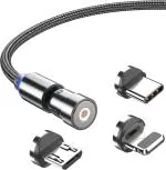 GUG Black 540 Degree 3In1 Magnetic Usb Fast Charging Cable 1 M Magnetic Charging Cable For All Vivo, Oppo, Samsung, Gionee, Mi, Vivo, One Plus And Boat