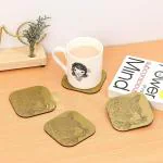 DULI Set of 4 MDF Wood Square Coaster Set for Table accessories 10x10cm (Gold Leopard)