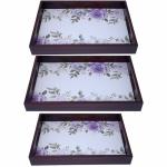 ANGIRA HANDICRAFTS Handmade Wooden Tray with Handprinted Designs Serving Trays Set of 3 Tray