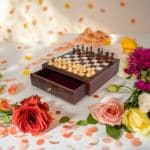 CRAFTY DUNIYA Premium Standard Indian Shisham Wood Handcrafted Flat Chess Board | Wooden International Chess with Drawer Storage Board Game Chess Game