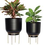 ecofynd Eva Metal Plant Pot with Stand (7.8 inch, 9 inch), Indoor Outdoor Home Decor Item