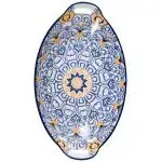 Nestasia Dark Blue Mandala Ceramic Long Dish with Handles for Serving Snacks, Appetizers, Salads, and Noodles| Microwave Safe, Dishwasher Safe (10.8 Inch)