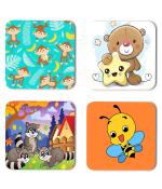 Whats Your Kick Cartoon Animals Printed Set of 4 Coaster With Metal Stand