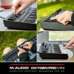 M-Audio Oxygen Pro Mini - 32 Key USB MIDI Keyboard Controller With Beat Pads, MIDI assignable Knobs, Buttons & Faders and Software Suite Included