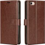 Tingtong Flip Cover Back Case for Vivo V5S | Leather Finish | Inbuilt Stand & Pockets | Wallet Style Flip Back Case Cover for Vivo V5S (Brown)