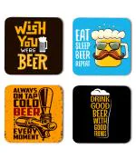 Whats Your Kick Beer Lover Wish You Were Beer Quotes Printed Set of 4 Coaster With Metal Stand