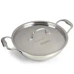 Agaro Royal Honey Comb Kadai, 2.25L Capacity, 24 Cm Diameter, Gas & Induction Compatible, Tri-Ply Steel With Honey Comb Design, Riveted Handle, Food Safe & Pfoa Free, Cooking, Frying, Serving, Silver