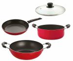 Nirlon 4 pcs of Red and Black Non-stick Aluminium Kitchen Cookware Set