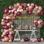 SpecialYou.in Anniversary Decoration Items For Couples Includes Peach, Burgundy, Golden & White Balloons With White Net Curtains, Fairy Light, Confetti Balloons And Happy Anniversary Banner- 73 Items