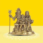 10Club Lord Shiva and Goddess Parvati Idol - 1 Pc - 100% Pure Brass | Shiva, Parvati, Ganesha and Kartikeya Statue | for Desk, Car, and Home Dcor | Yellow Antique Finish