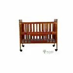 Arcedo Handcrafted Furniture Florence Wooden Baby Cot With Mosquito Net, Height Adjustable, with Storage - (Walnut)