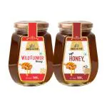 Beehive Wild Flower Honey and Honey 100% Pure Natural Honey Immunity Booster | Energy Boost & a Healthy Weight Loss Weight (500 g each) Glass Jar (PACK OF 2)