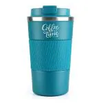 Giftana Coffee Time Tumbler 510ml - Coffee Quotes Tumbler with Lid - Stainless Steel Cup Car Tumbler Thermos - Spill Proof Hot & Cold Drinks- Travel Mug Insulated Coffee Mug for Colleagues -Blue