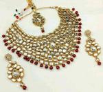 Gyaan Jewels Handmade Alloy Earring and Necklace Set White, Maroon, Gold (Women) (Pack of 1) Free Size
