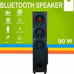 TECH2ROCK 180W Bluetooth Tower Speaker Duo with Wooden Finish & Subwoofer - Full Remote Control, USB FM, Microphone for Home Theaters, Office Events