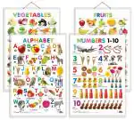 GO WOO Combo of 4 Alphabet, Fruits, Vegetables and Numbers 1-10 Charts for Kids