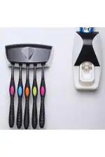 CRACK Plastic Hands Free Wall Mounted Automatic Toothpaste Dispenser and 5 Hole Toothbrush Holder