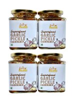FORE HEALTH Garlic Pickle In Cold Pressed Extra Virgin Olive Oil And Apple Cider Vinegar Blend With Several Healthy Spices, Packed In Glass Jar safe for pickcle storage, lahsun (lassan) ka achaar jaitoon ke tel mein. (225gm X Pack Of 4)