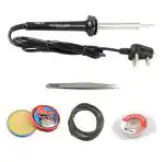 Techdelivers Soldering Iron Kit, Wire, Paste, Desolder Wick, Tweezer - 60 Watts (Set Of 5)