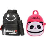 Crinzel Black, Pink Polyester Always Smile and Panda School or College Backpack 30L (Pack of 2)