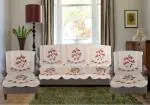 CROOX Royal Look Cotton with Heavy Fabric Floral Design Sofa Cover Set Cream Large