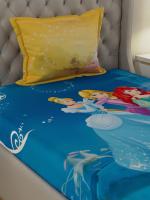 Disney Blue Princess Print Cotton Single Bedsheet with 1 Pillow Cover 60 x 90 inch (3294)