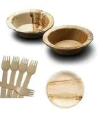 Crazy Sutra Eco-Friendly Disposable Cutlery Combo of Round Areca Palm Plate 