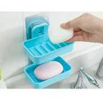 KATHIYAWADI Plastic Wall Storage Double Layer Soap Stand Holder Wall Mounted Shower Soap Stand for Bathroom and Kitchen with Magic Sticker (1)