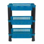 SWEEVAN Multipurpose Plastic Storage Rack for Kitchen, Onion Potato Sabji, Fruit Corner Storage Stand Basket, Folding Rack, Countertop Kitchen Organizer Cart, Kitchen Trolley Rack (Navy Blue, 3)