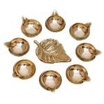 K T Handicrafts Hut Gold Brass Leaf And Kuber Deep Set For Pooja Diwali Item (Set Of 9)