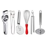 DreamBasket Lemon Squeezer & Pakkad & Pizza Cutter & Whisk & Chimta & Masher for Kitchen
