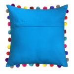 Lushomes cushion cover 24x24, boho cushion covers, sofa pillow cover, cushion covers with tassels, cushion cover with pom pom (24x24 Inches, Set of 3, Blue)