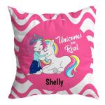 ASHVAH Pink Satin Shelly Name Unicorn Cushion Cover with Filler 30 x 30 cm