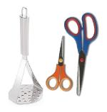 Stainless Steel Potato Masher With Multipurpose Use Double Scissor Set and Multicolour, Pack of 2