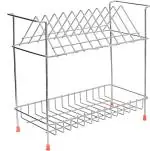 SOLEMN Stainless Steel 2 Shelf Kitchen Racks | Dish Rack with Cutlery and Plate Kitchen Stand | Modular Kitchen Bartan Stand | Multipurpose Stand